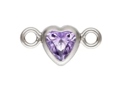 Sterling Silver Cubic Zirconia Heart Bezel Connector Light Amethyst, 3mm