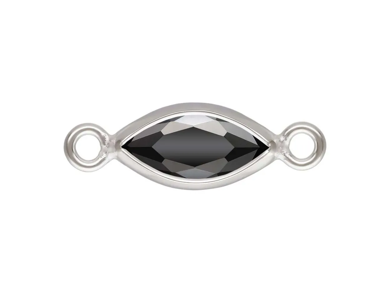 Sterling Silver Cubic Zirconia Marquise Bezel Connector Black, 3mm X 6.0mm