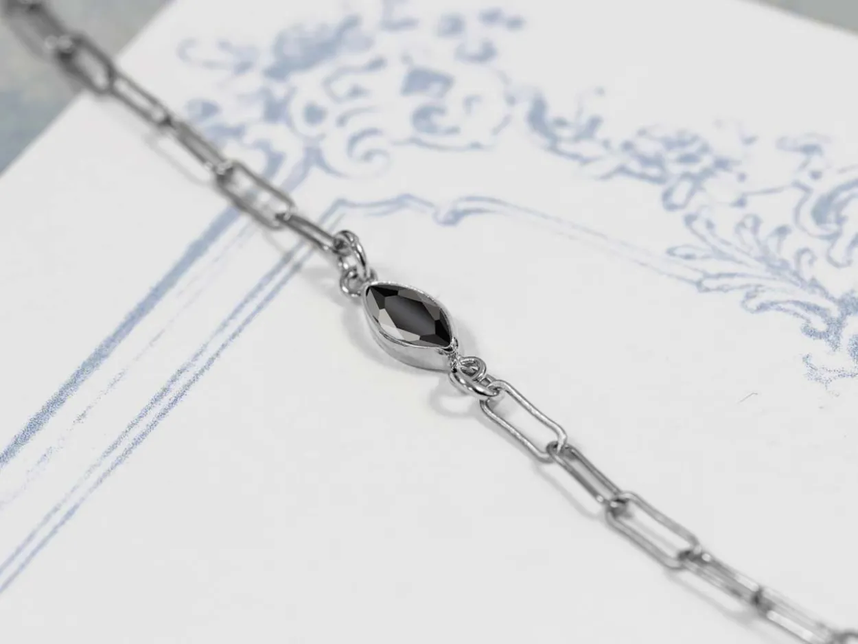 Sterling Silver Cubic Zirconia Marquise Bezel Connector Black, 3mm X 6.0mm