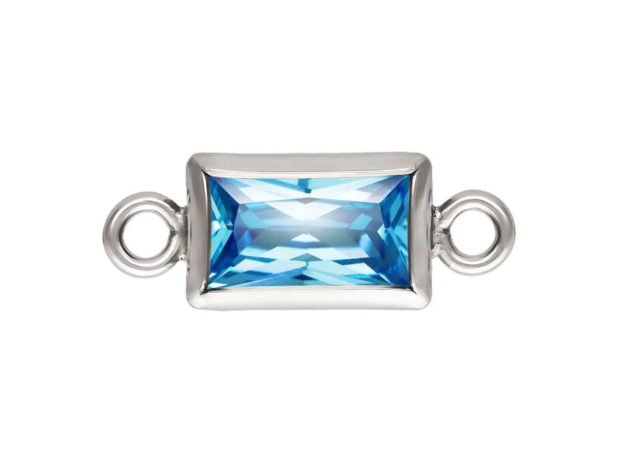 Sterling Silver Cubic Zirconia Rectangle Bezel Connector Swiss Blue, 3mm X 5mm