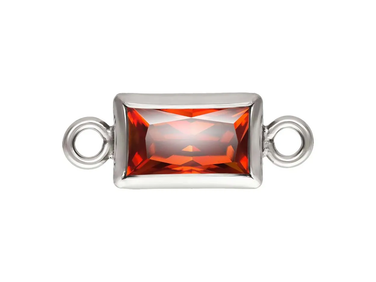 Sterling Silver Cubic Zirconia Rectangle Bezel Connector Ruby, 3mm X 5mm