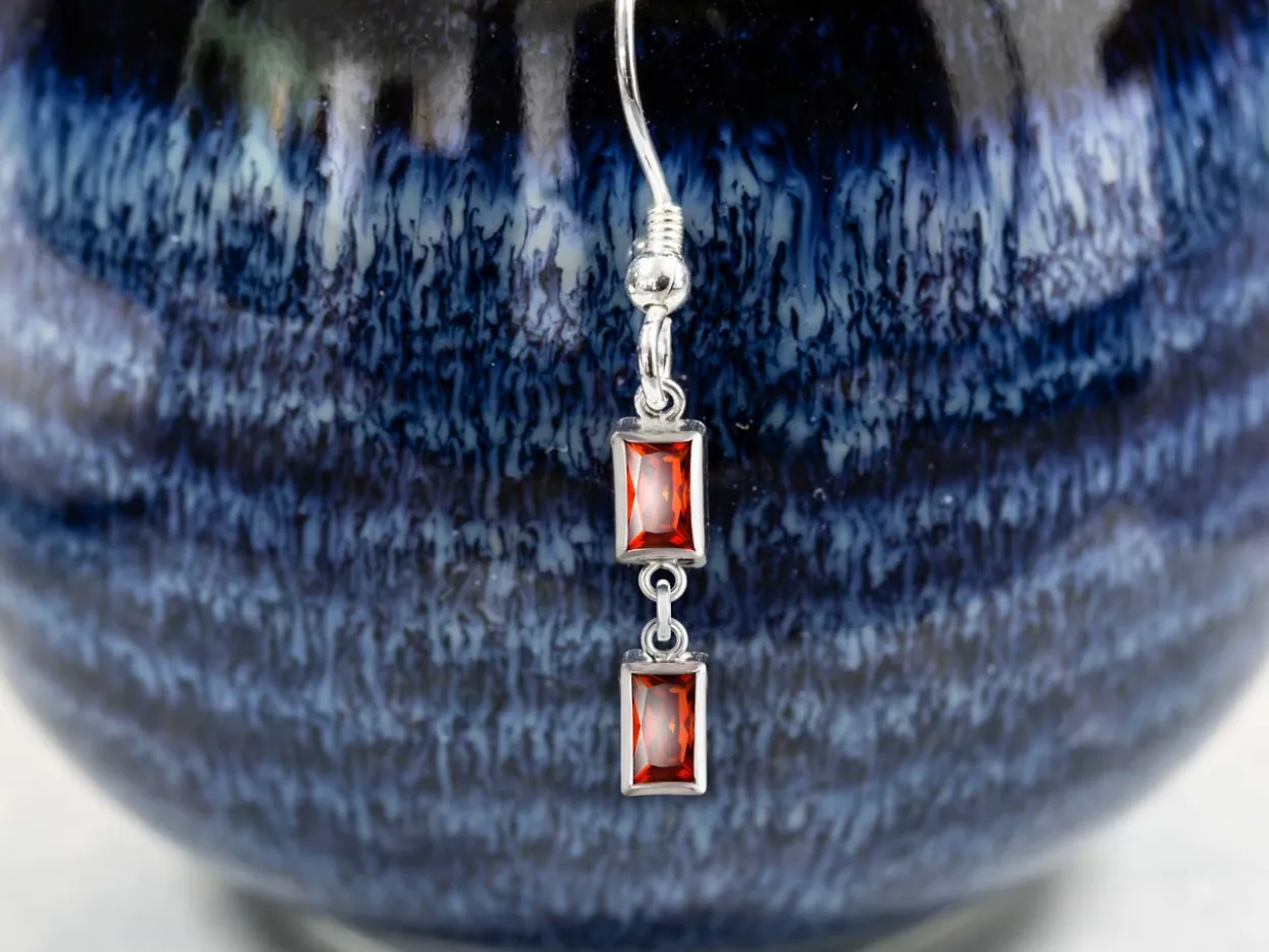 Sterling Silver Cubic Zirconia Rectangle Bezel Connector Ruby, 3mm X 5mm