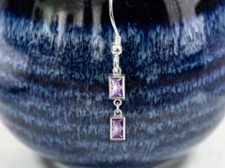 Sterling Silver Cubic Zirconia Rectangle Bezel Connector Light Amethyst, 3mm X 5mm