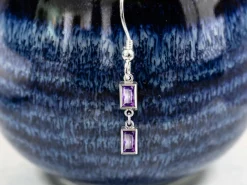 Sterling Silver Cubic Zirconia Rectangle Bezel Connector Amethyst, 3mm X 5mm