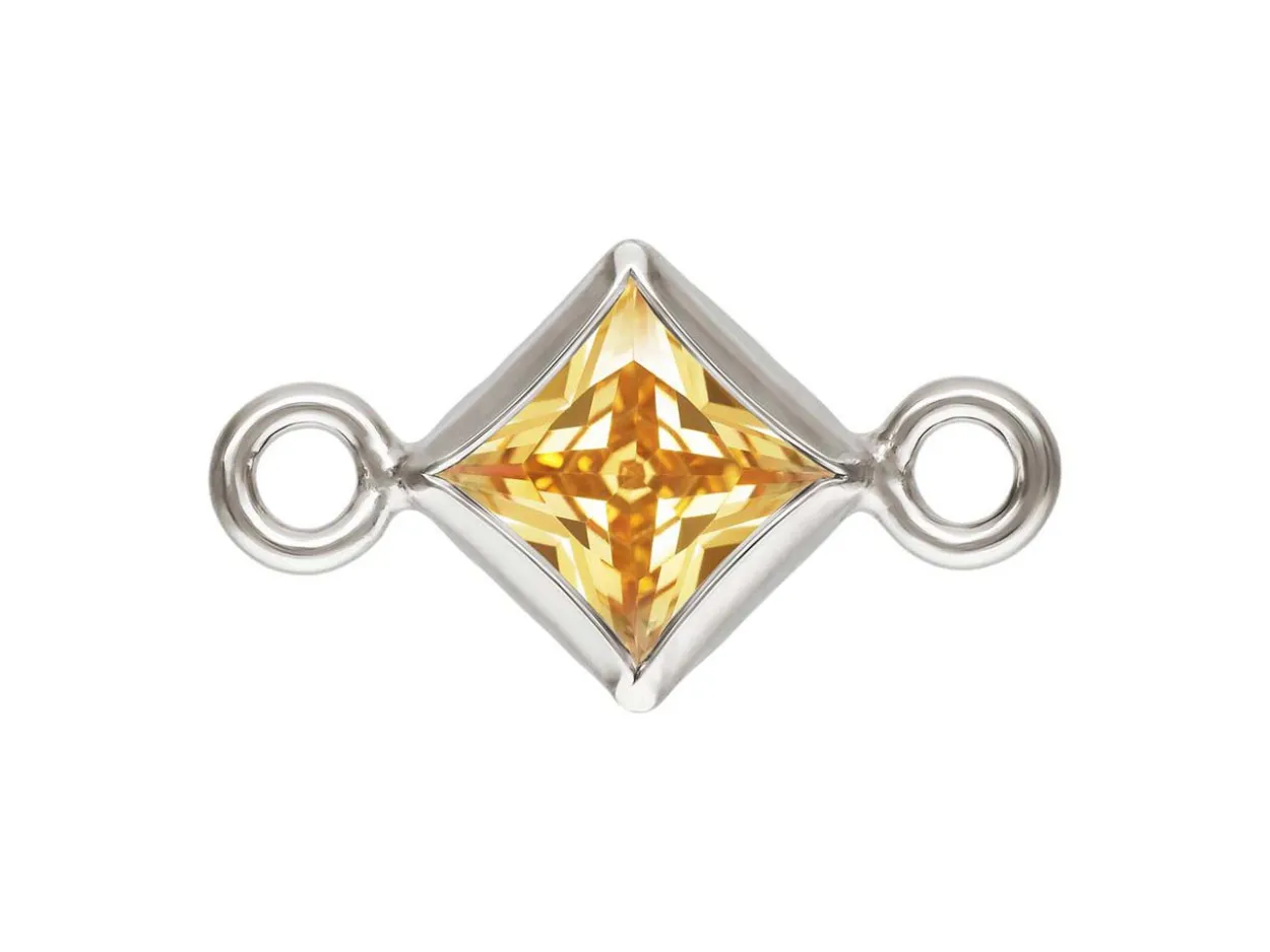 Sterling Silver Cubic Zirconia Square Bezel Connector Champagne, 3mm