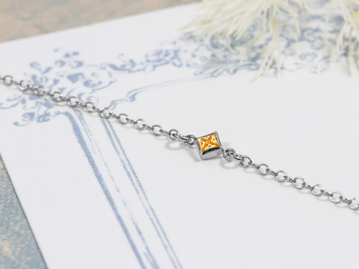 Sterling Silver Cubic Zirconia Square Bezel Connector Champagne, 3mm