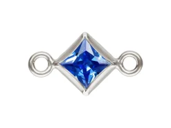 Sterling Silver Cubic Zirconia Square Bezel Connector Sapphire, 3mm