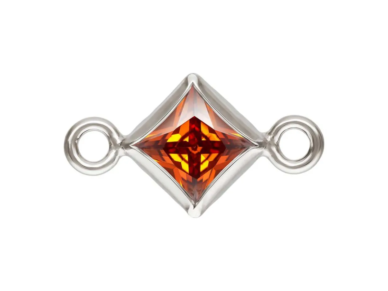 Sterling Silver Cubic Zirconia Square Bezel Connector Ruby, 3mm