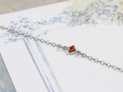 Sterling Silver Cubic Zirconia Square Bezel Connector Ruby, 3mm