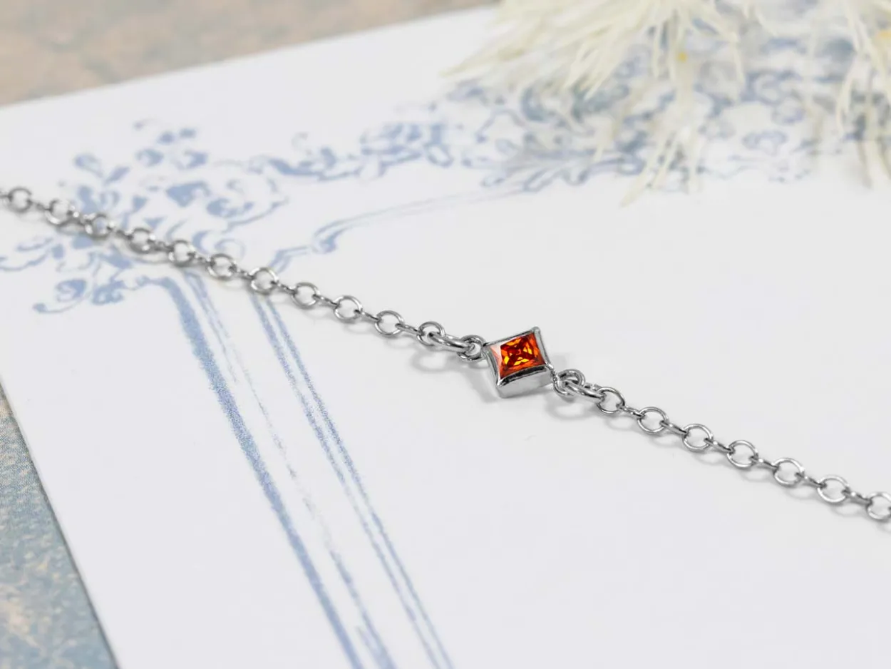 Sterling Silver Cubic Zirconia Square Bezel Connector Ruby, 3mm