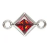 Sterling Silver Cubic Zirconia Square Bezel Connector Garnet, 3mm