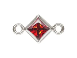 Sterling Silver Cubic Zirconia Square Bezel Connector Garnet, 3mm