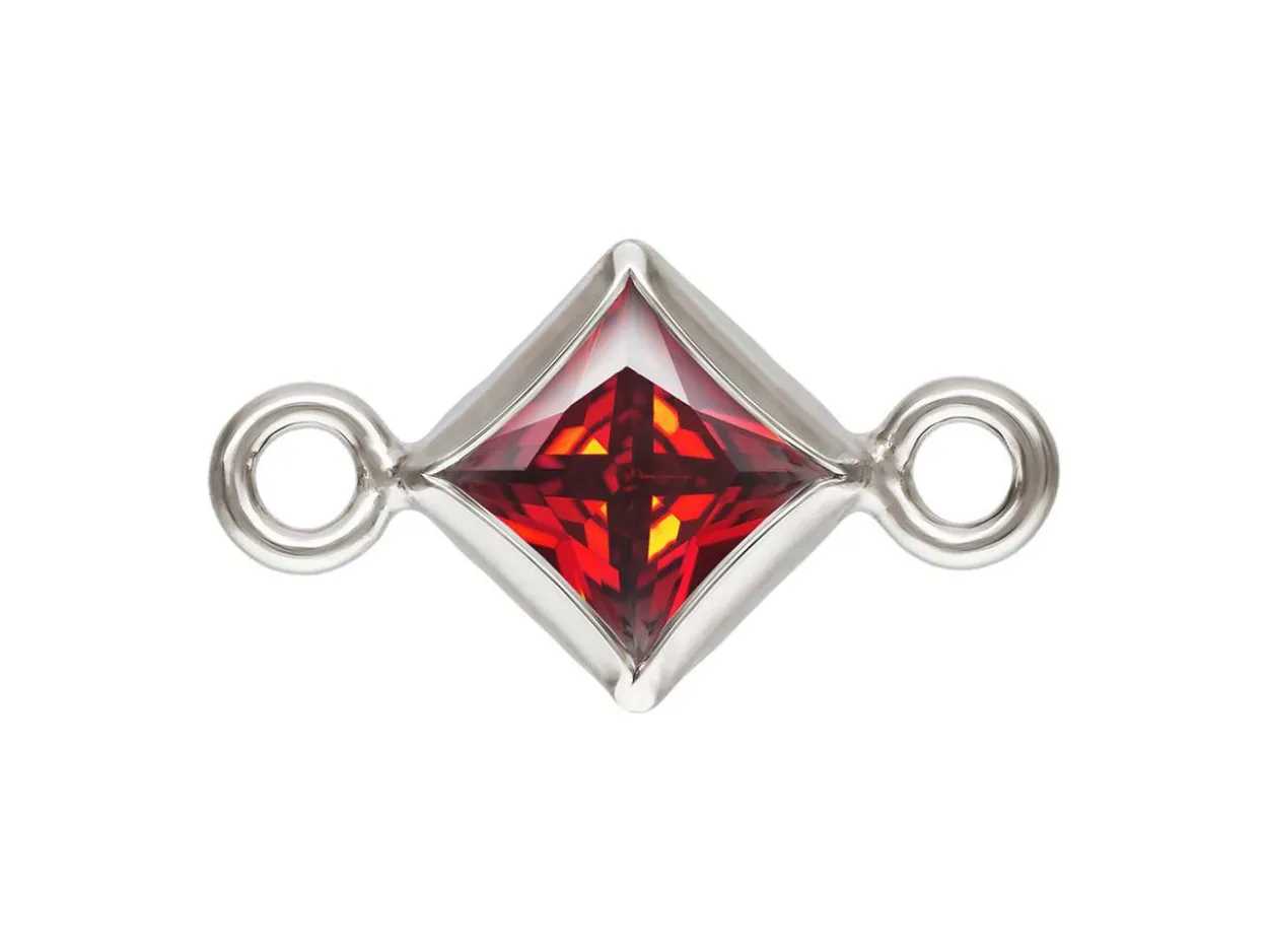 Sterling Silver Cubic Zirconia Square Bezel Connector Garnet, 3mm