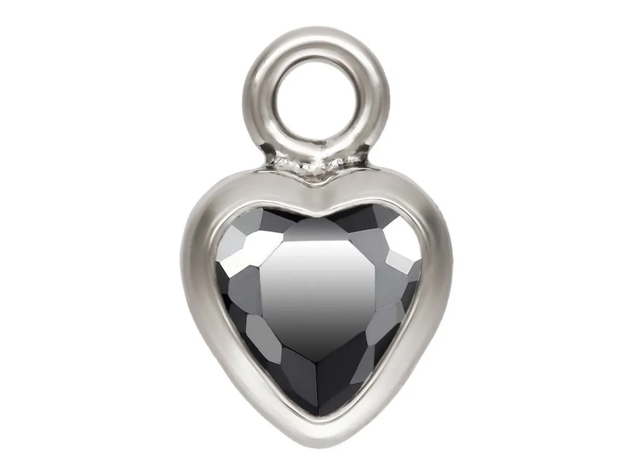 Sterling Silver Cubic Zirconia Heart Bezel Drop Connector Black, 3mm
