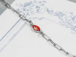 Sterling Silver Cubic Zirconia Marquise Bezel Connector Ruby, 3mm X 6.0mm