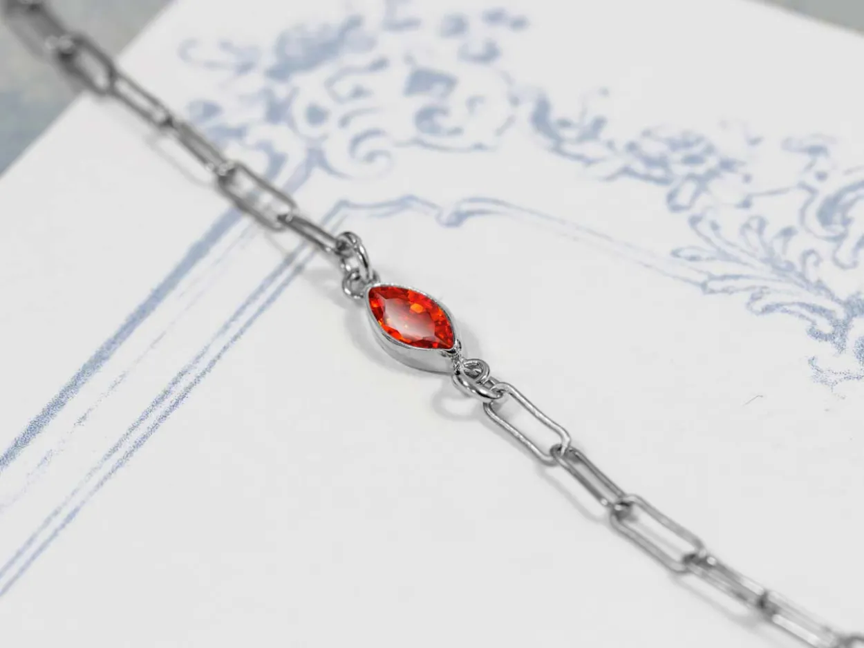 Sterling Silver Cubic Zirconia Marquise Bezel Connector Ruby, 3mm X 6.0mm