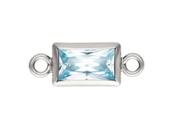 Sterling Silver Cubic Zirconia Rectangle Bezel Connector Aquamarine, 3mm X 5mm