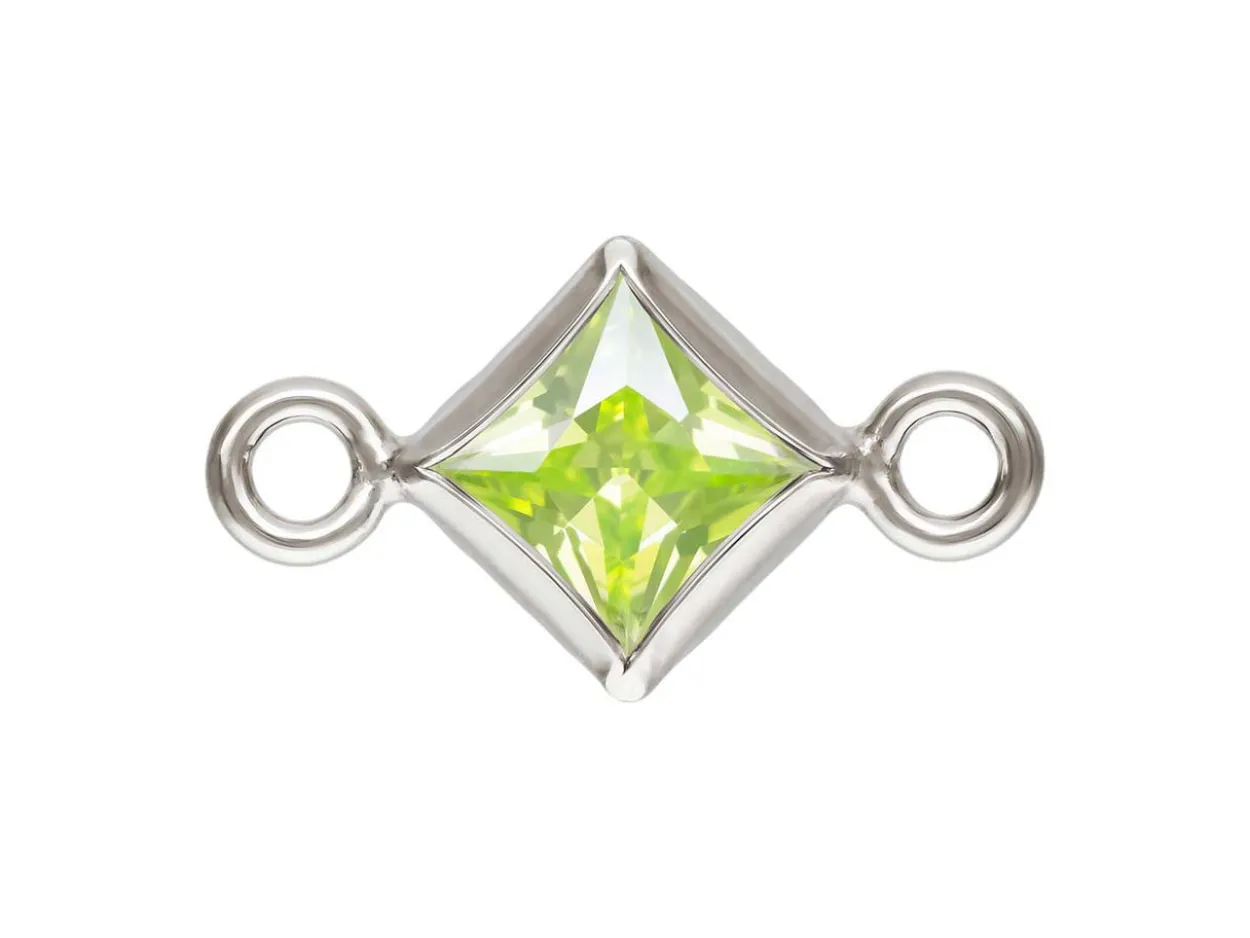 Sterling Silver Cubic Zirconia Square Bezel Connector Lime, 3mm