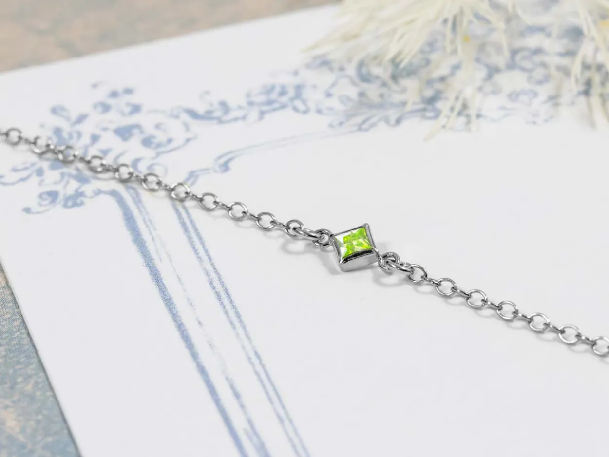 Sterling Silver Cubic Zirconia Square Bezel Connector Lime, 3mm