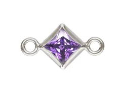 Sterling Silver Cubic Zirconia Square Bezel Connector Amethyst, 3mm