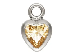 Sterling Silver Cubic Zirconia Heart Bezel Drop Connector Champagne, 3mm
