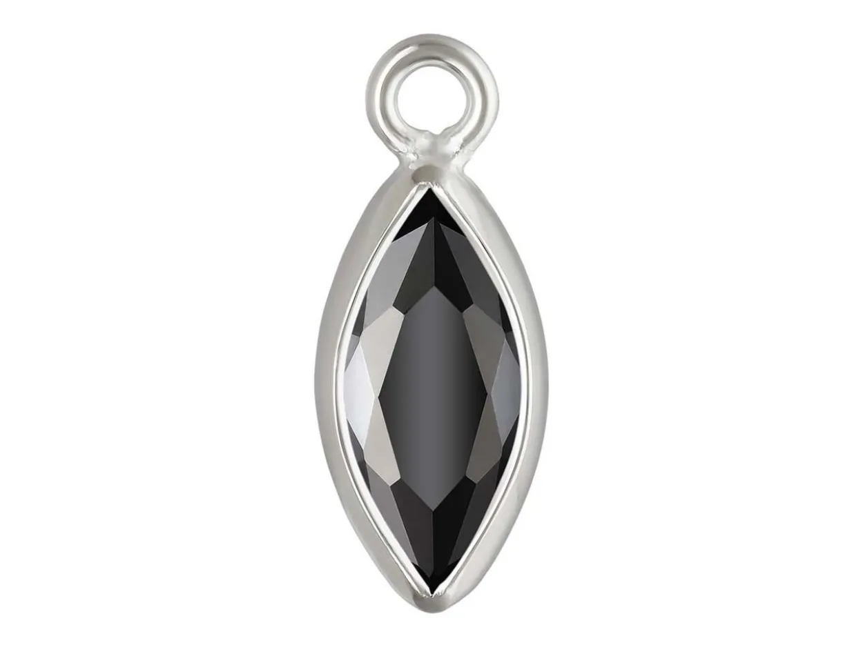 Sterling Silver Cubic Zirconia Marquise Bezel Drop Connector Black, 3mm X 6.0mm