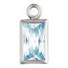 Sterling Silver Cubic Zirconia Rectangle Bezel Drop Connector Aquamarine, 3mm X 5mm