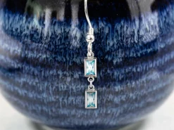 Sterling Silver Cubic Zirconia Rectangle Bezel Drop Connector Aquamarine, 3mm X 5mm