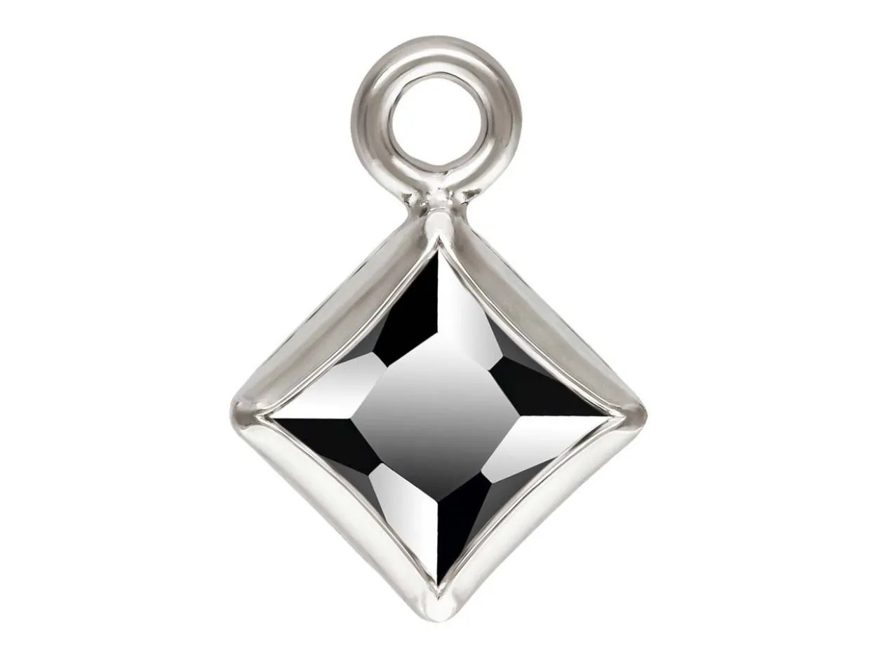 Sterling Silver Cubic Zirconia Square Bezel Drop Connector Black, 3mm