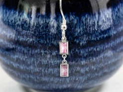 Sterling Silver Cubic Zirconia Rectangle Bezel Drop Connector Pink, 3mm X 5mm