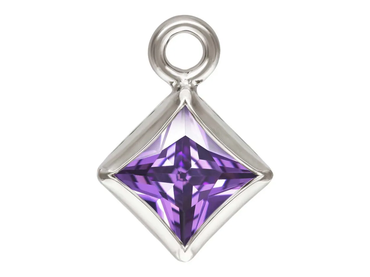 Sterling Silver Cubic Zirconia Square Bezel Drop Connector Amethyst, 3mm