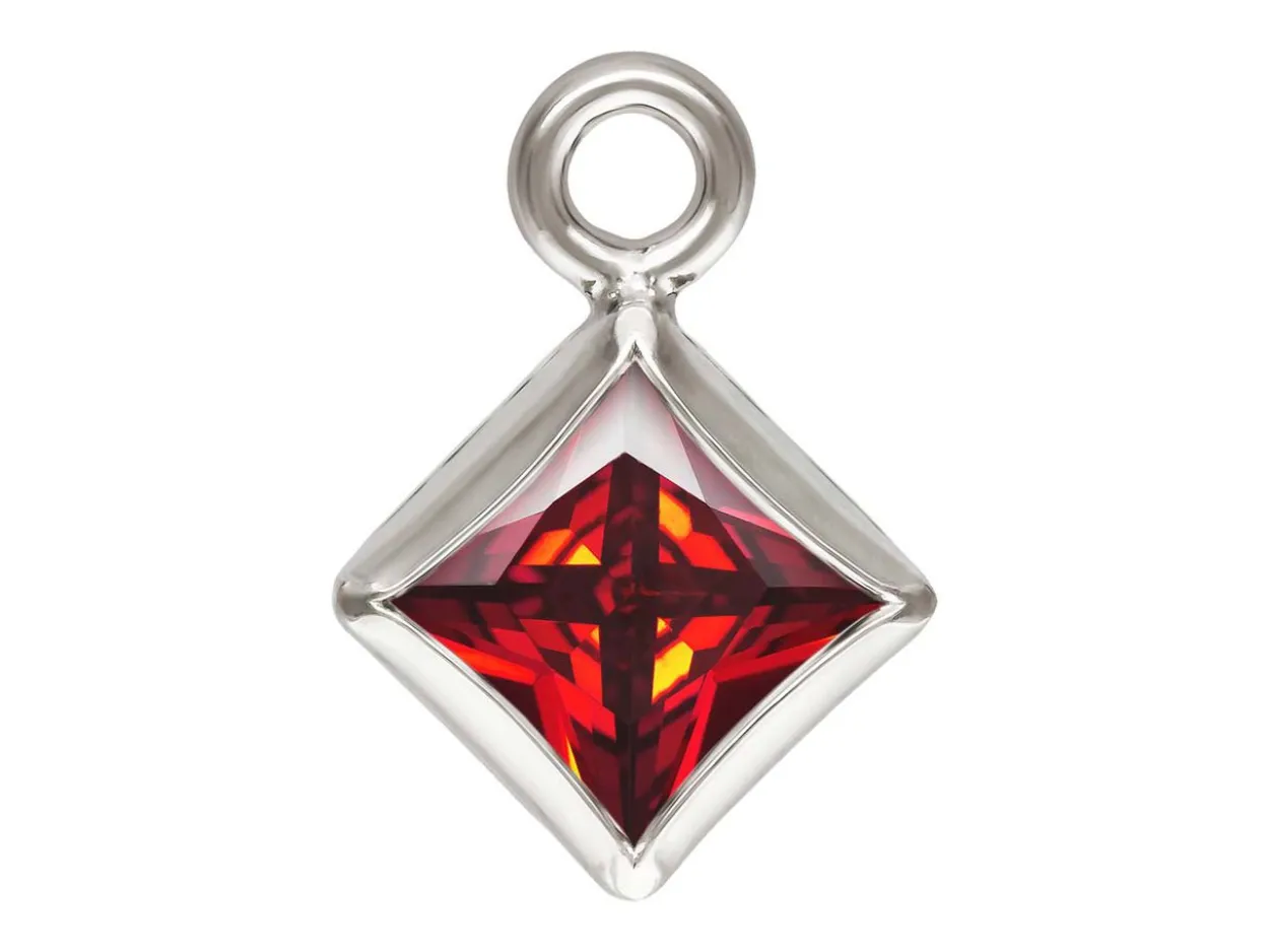 Sterling Silver Cubic Zirconia Square Bezel Drop Connector Garnet, 3mm