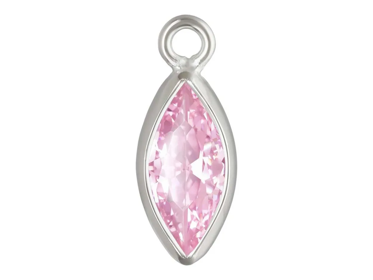 Sterling Silver Cubic Zirconia Marquise Bezel Drop Connector Pink, 3mm X 6.0mm