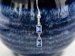 Sterling Silver Cubic Zirconia Rectangle Bezel Drop Connector Sapphire, 3mm X 5mm