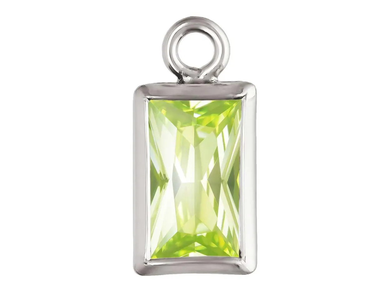 Sterling Silver Cubic Zirconia Rectangle Bezel Drop Connector Lime, 3mm X 5mm