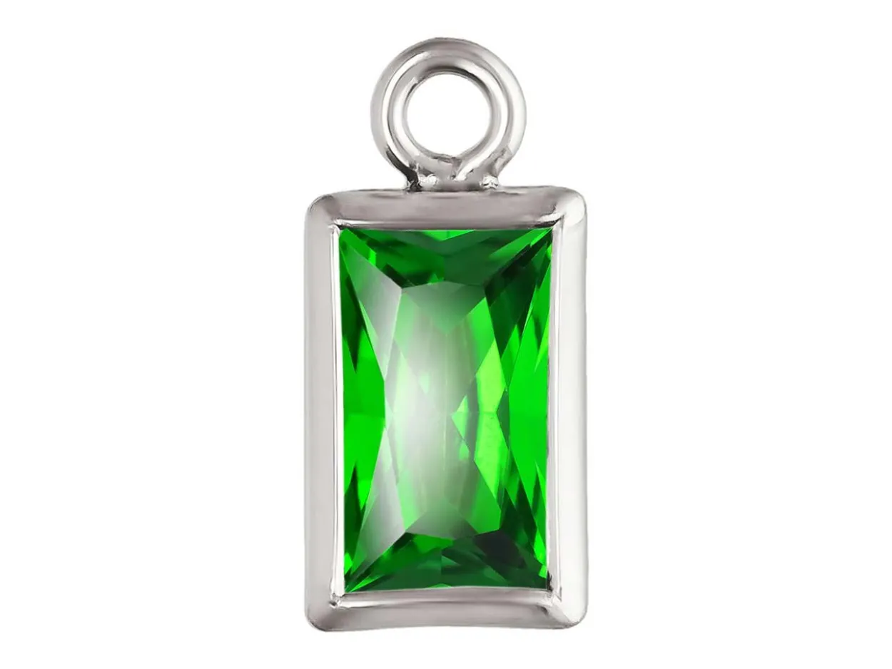 Sterling Silver Cubic Zirconia Rectangle Bezel Drop Connector Green, 3mm X 5mm