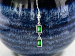 Sterling Silver Cubic Zirconia Rectangle Bezel Drop Connector Green, 3mm X 5mm