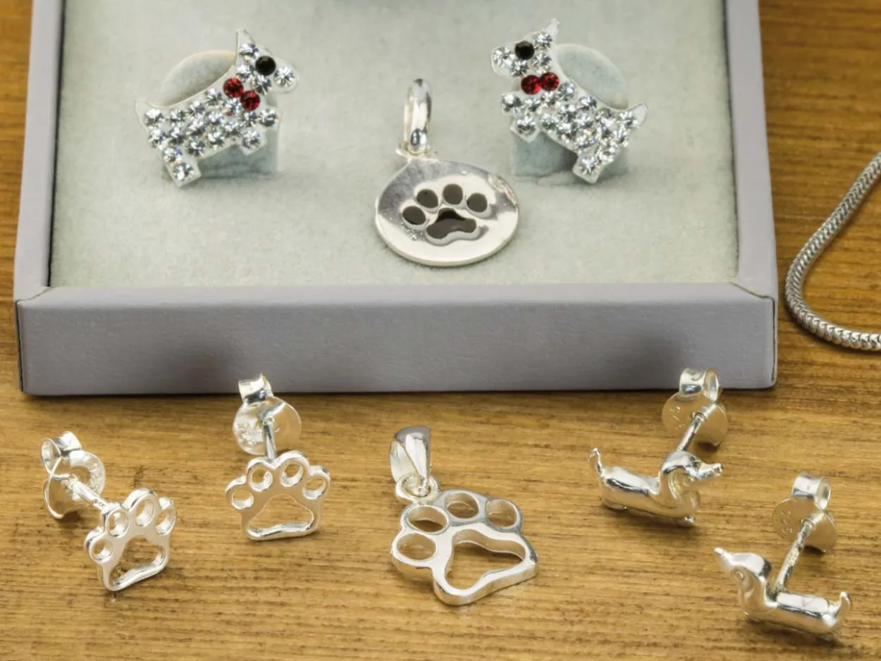 Sterling Silver Dachshund Design Earrings