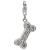 Sterling Silver Dog Bone Design Charm With Cubic Zirconia And Carabiner Lobster Trigger Clasp Catch