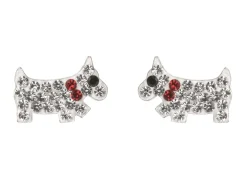 Sterling Silver Dog Design Stud Earrings Set With Cubic Zirconia