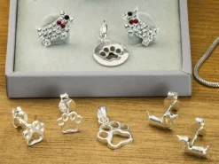 Sterling Silver Dog Design Stud Earrings Set With Cubic Zirconia