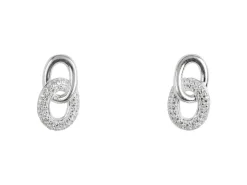 Sterling Silver Double Circle Link Stone Set Stud Earrings