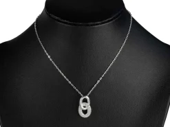 Sterling Silver Double Circle Link Stone Set Necklet 18"/45cm