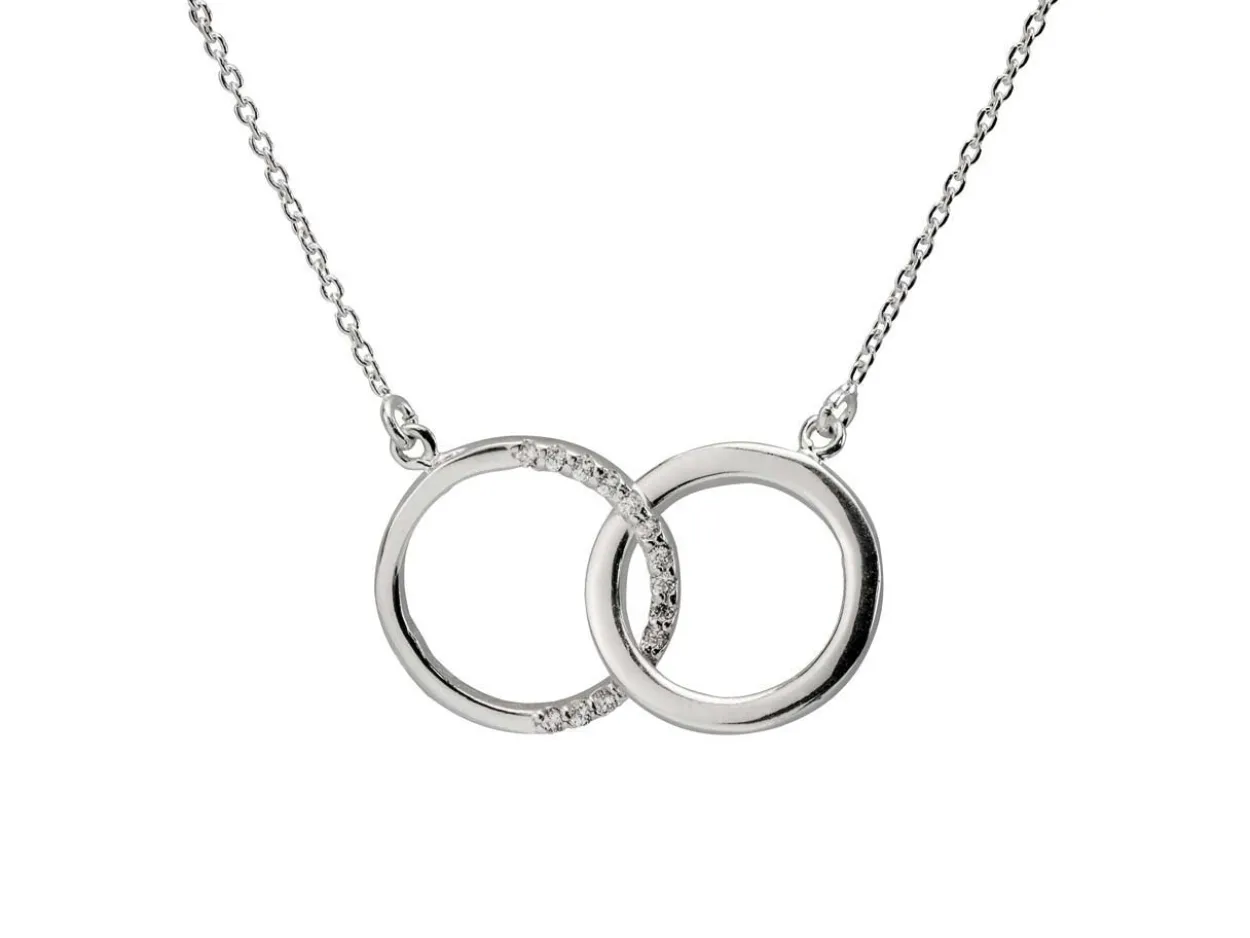 Sterling Silver Double Circle Design Necklet Set With Cubic Zirconia