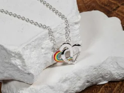 Sterling Silver Double Heart Rainbow Pendant