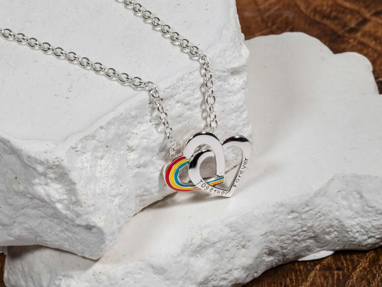 Sterling Silver Double Heart Rainbow Pendant