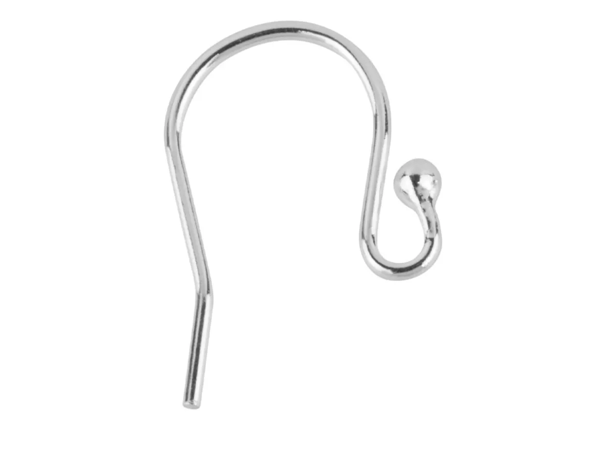 Sterling Silver Earring Hook Wire, Pack of 20, With Bead And Loop
