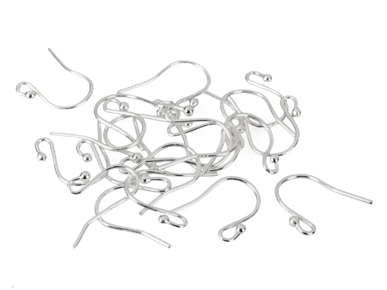 Sterling Silver Earring Hook Wire, Pack of 20, With Bead And Loop