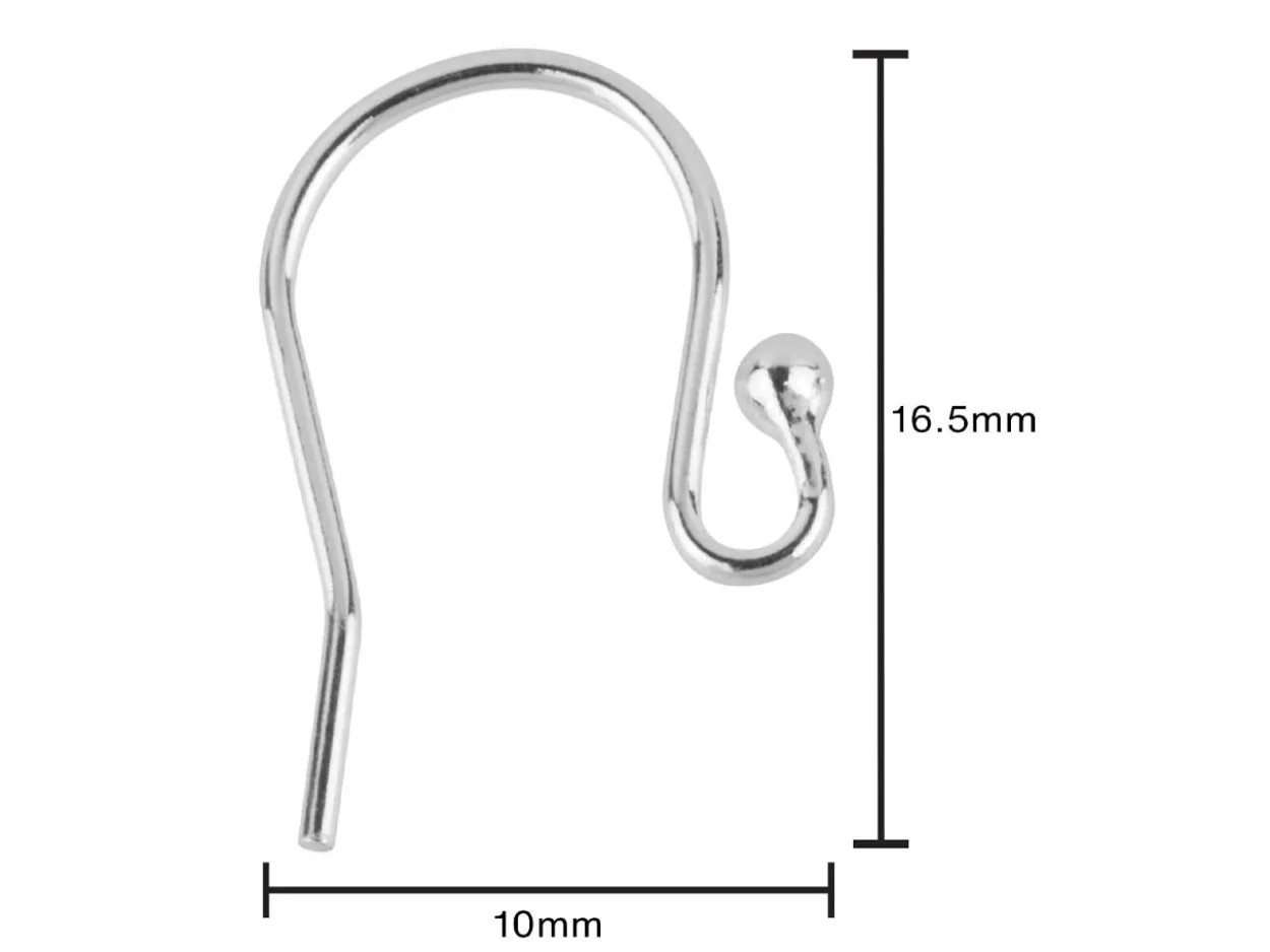 Sterling Silver Earring Hook Wire, Pack of 20, With Bead And Loop