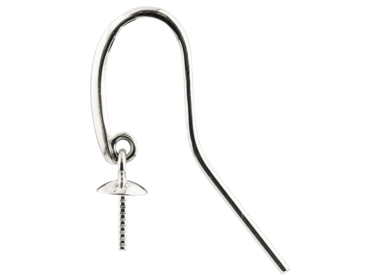Sterling Silver Earring Hook Wire With 4mm Cup Pack of 2